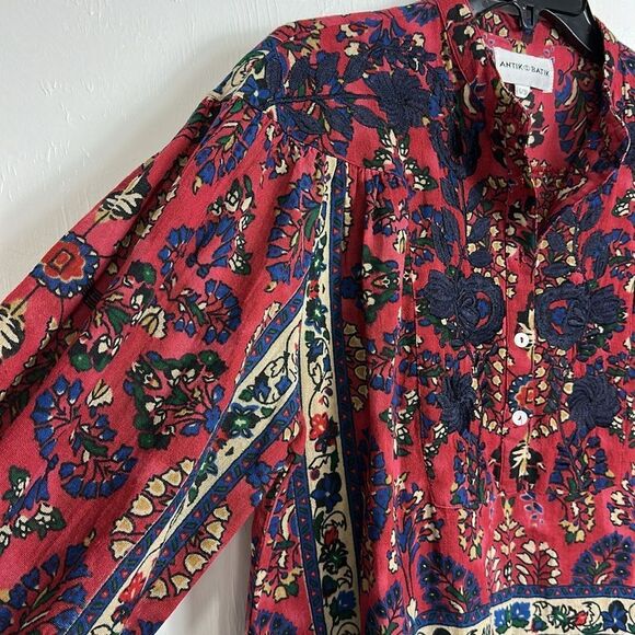 Antik Batik Tamir Embroidered Cotton Long Sleeve Blouse Top Size S - Picture 3 of 10
